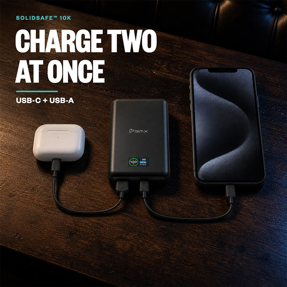 BMX SolidSafe 10000mAh 30W Solid State Wired Power Bank - Black