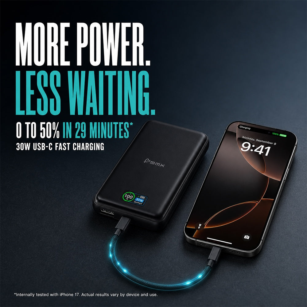 BMX SolidSafe 10000mAh 30W Solid State Wired Power Bank - Black