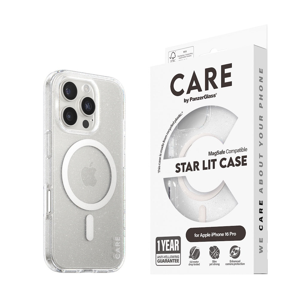 CARE by PanzerGlass® Case Flagship Star Lit with White MagSafe for iPhone 16 Pro