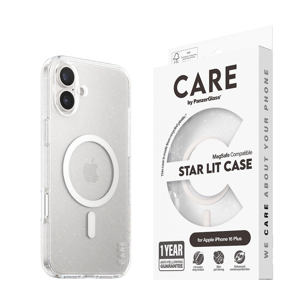 CARE by PanzerGlass Case Flagship Star Lit with White MagSafe for iPhone 16 Plus