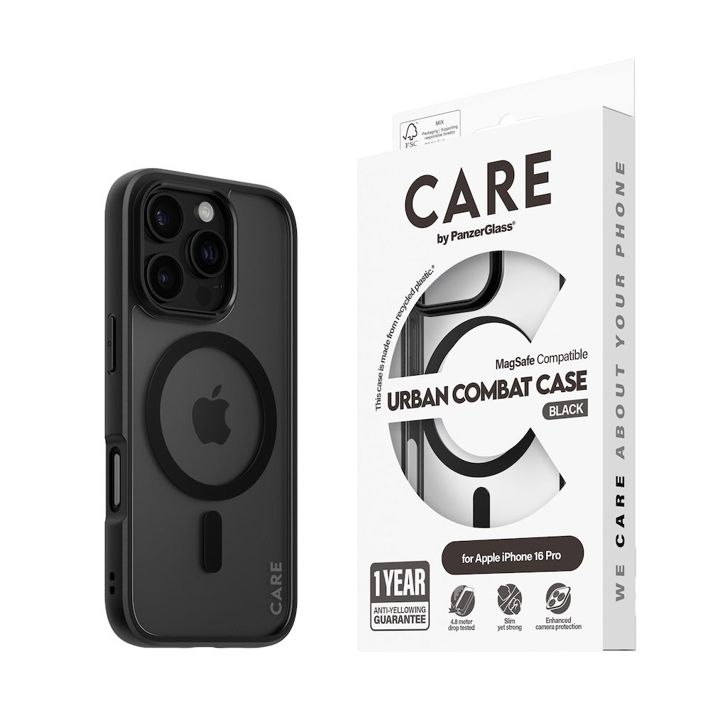 CARE by PanzerGlass® Case Flagship Urban Combat Black MagSafe for iPhone 16 Pro