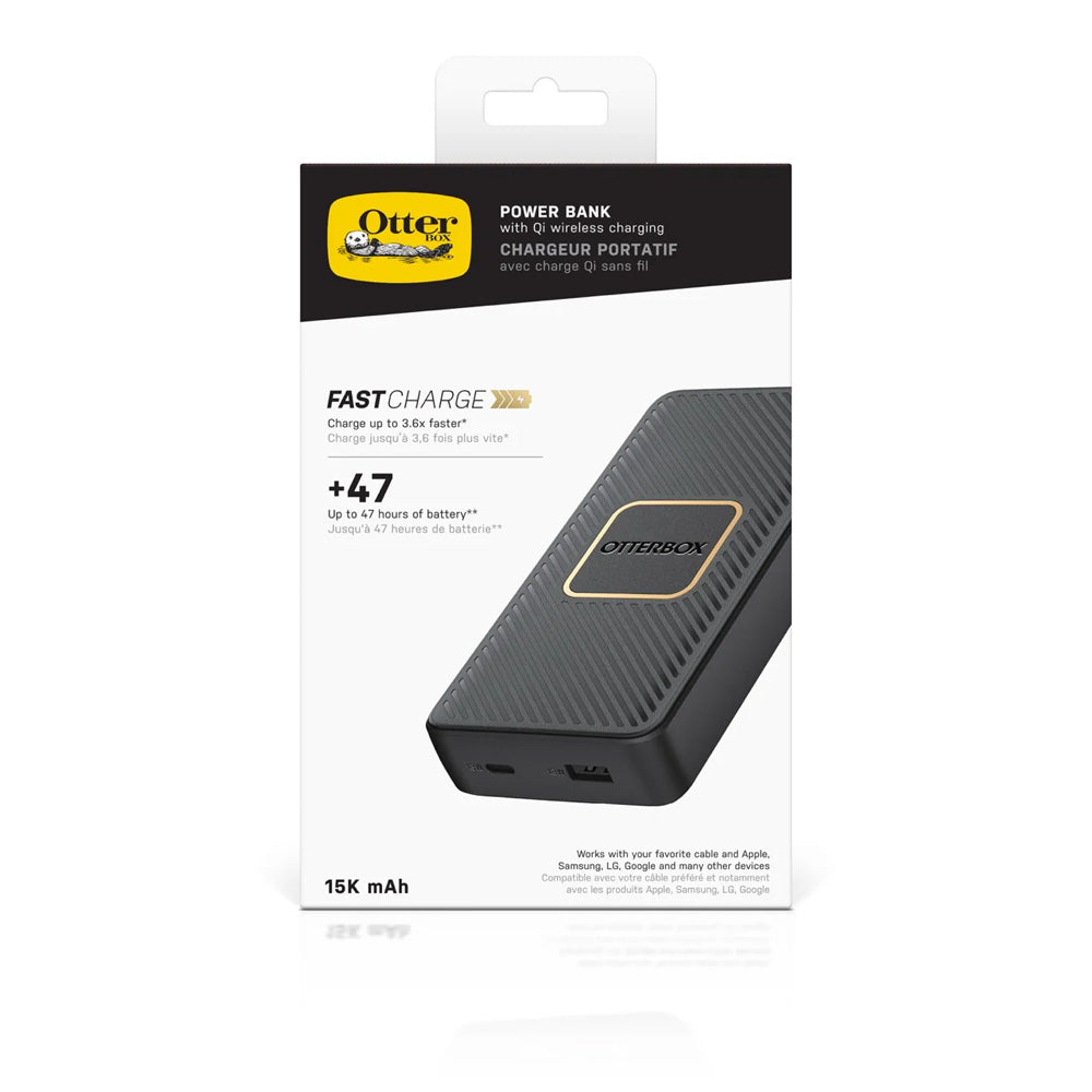 OtterBox Power Bank 15K mAh USB A & USB C 18W PD + Wireless 10W - Black