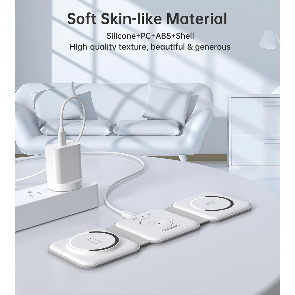Choetech 3 in 1 Foldable and Portable Magnetic Wireless Charger - White