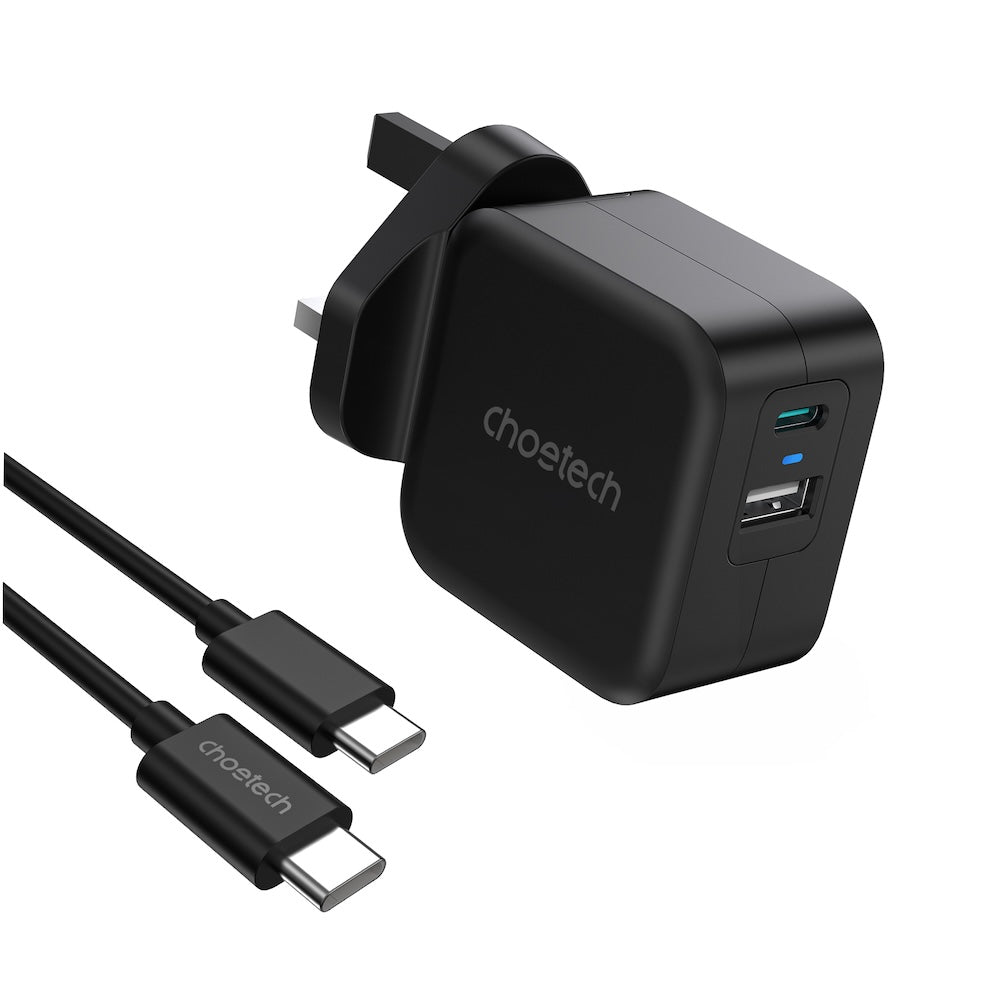 Choetech PD38W GaN USB A+C wall charger with C to C cable (black)