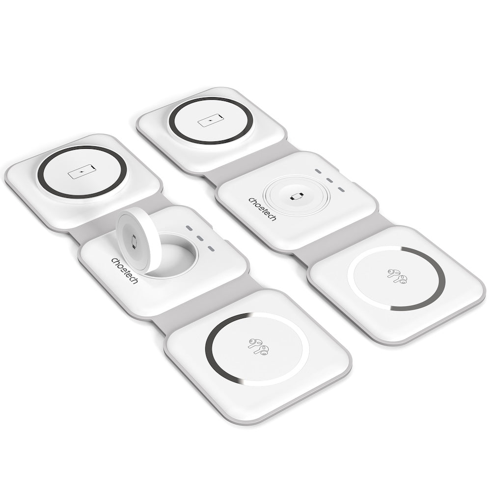 Choetech 3 in 1 Foldable and Portable Magnetic Wireless Charger - White