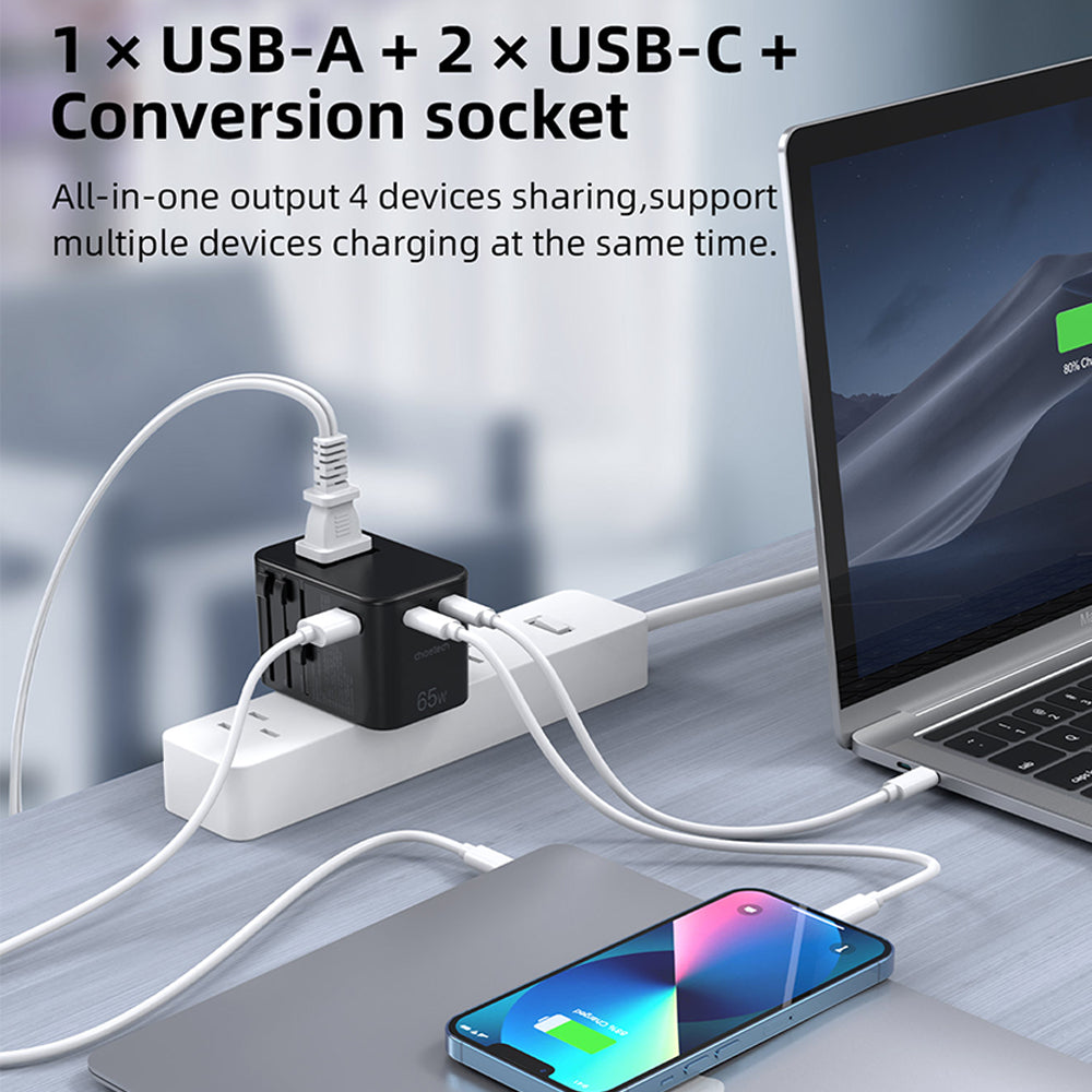 Choetech PD65W 2C+A Travel Wall Charger