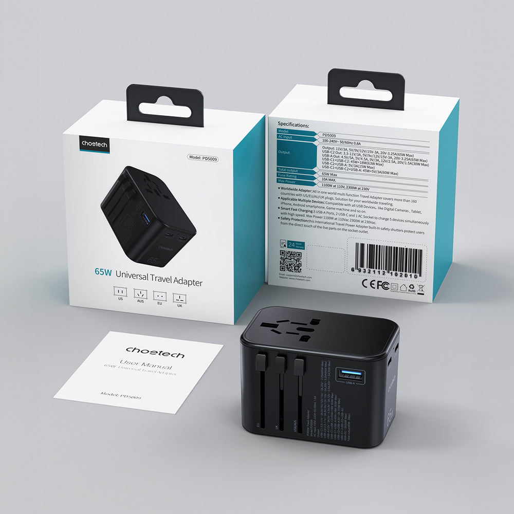 Choetech PD65W 2C+A Travel Wall Charger