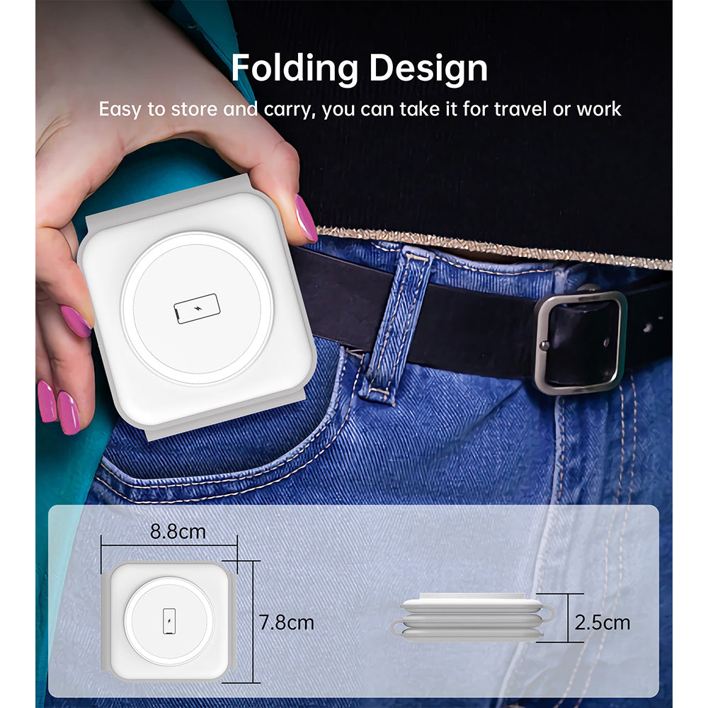 Choetech 3 in 1 Foldable and Portable Magnetic Wireless Charger - White