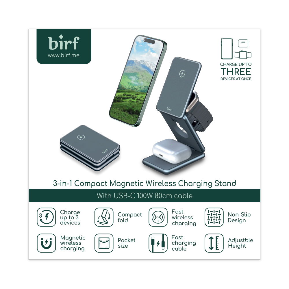 Birf 3-in-1 Compact Magnetic Wireless Charging Stand
