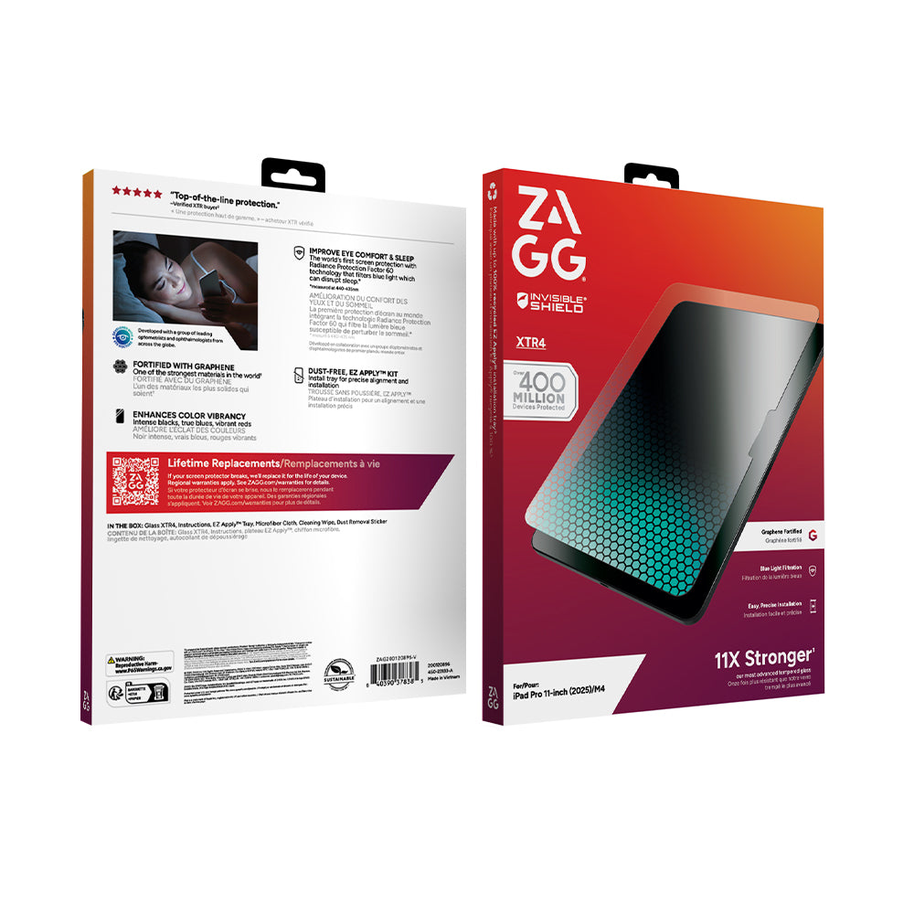 InvisibleShield Glass XTR4 Blue Light Tablet Screen Protector for 11-inch iPad Pro (M4/M5)