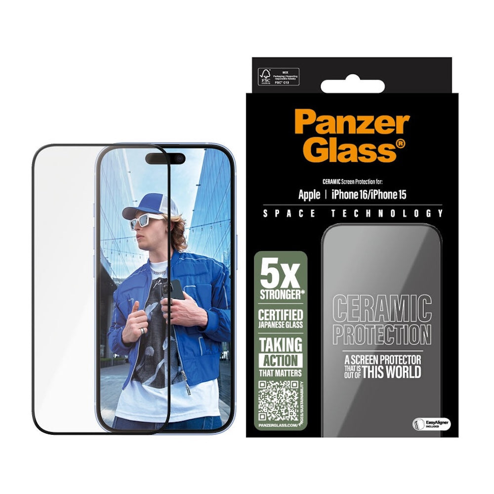 PanzerGlass Ceramic Screen Protector for iPhone 16 | Ultra-Wide Fit