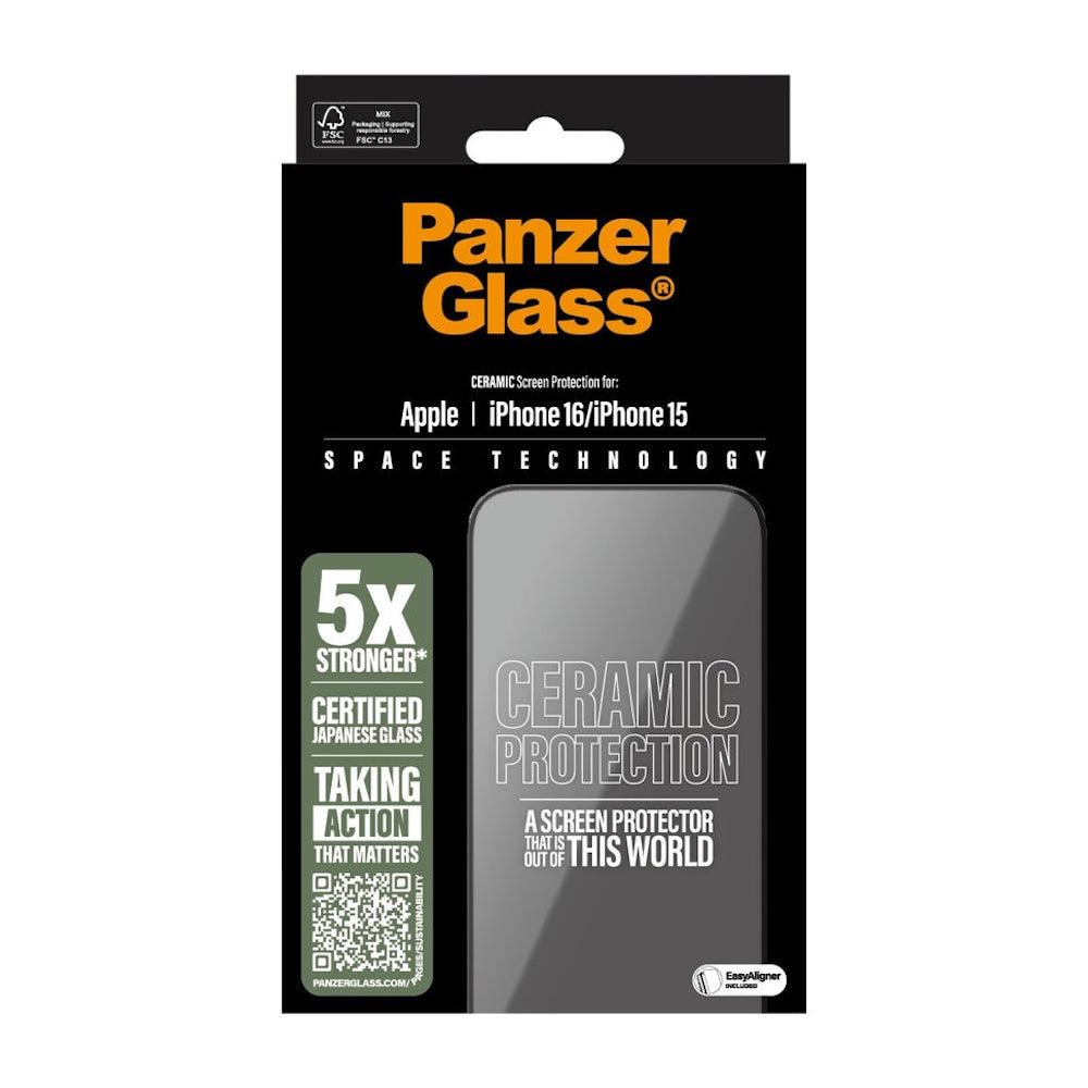 PanzerGlass Ceramic Screen Protector for iPhone 16 | Ultra-Wide Fit