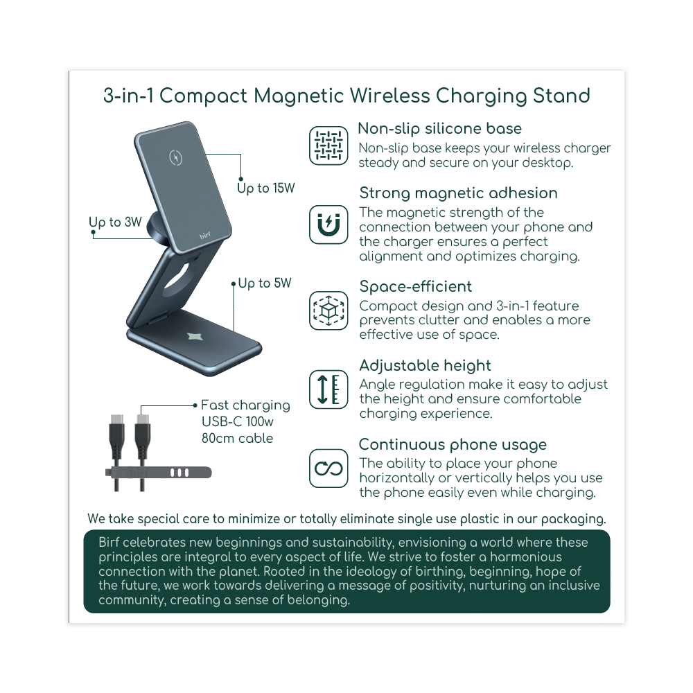 Birf 3-in-1 Compact Magnetic Wireless Charging Stand