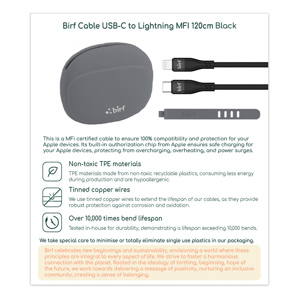 Birf Cable USB-C to Lightning MFI 120cm Black