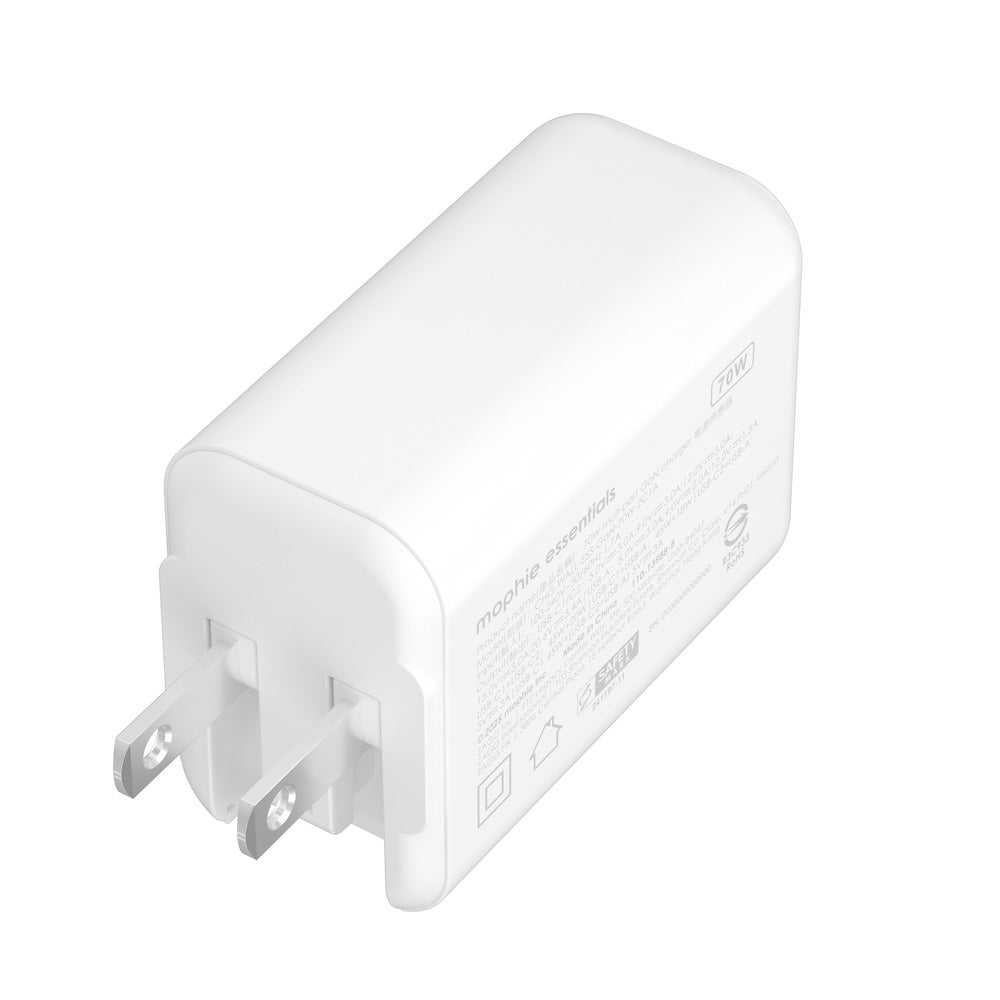 Mophie Essentials 70W GaN Wall Charger 3 with Travel Plugs - White