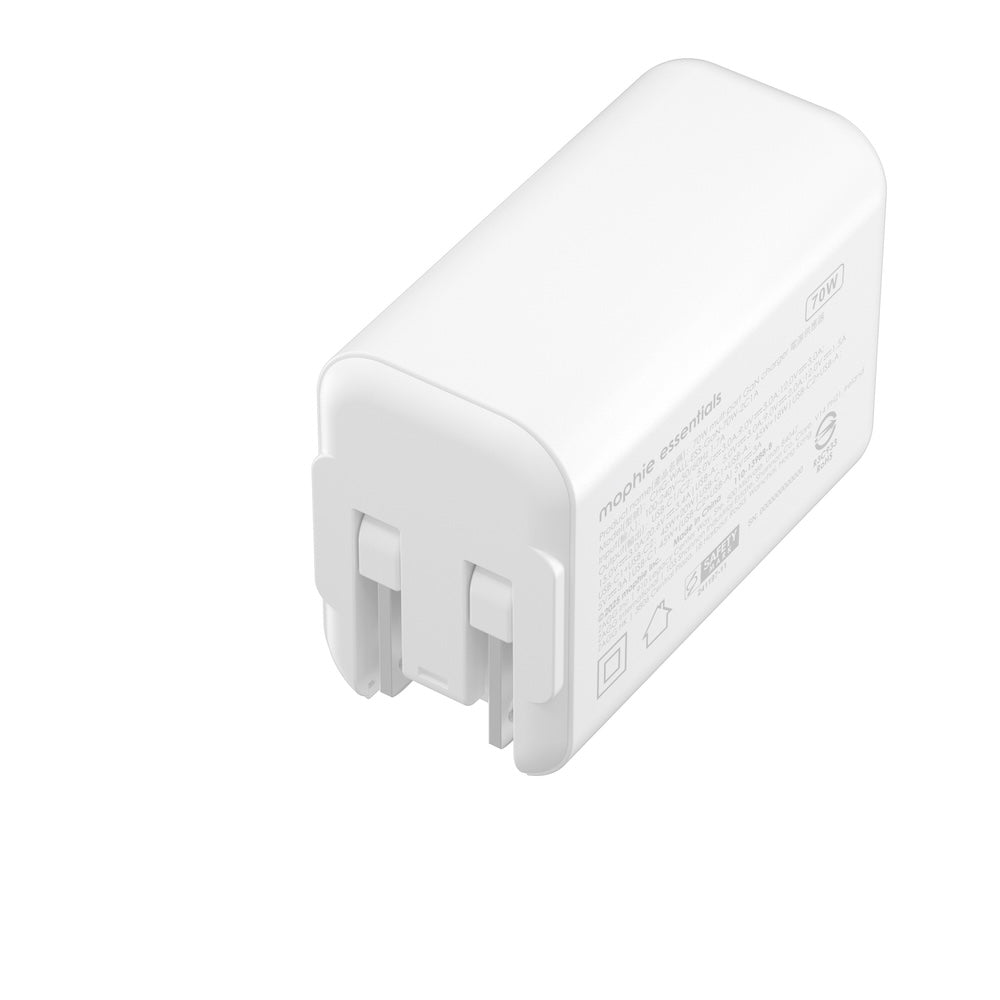 Mophie Essentials 70W GaN Wall Charger 3 with Travel Plugs - White