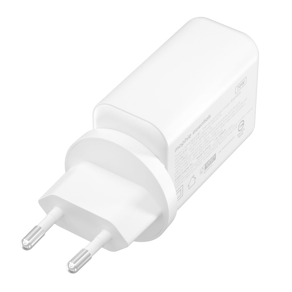 Mophie Essentials 70W GaN Wall Charger 3 with Travel Plugs - White