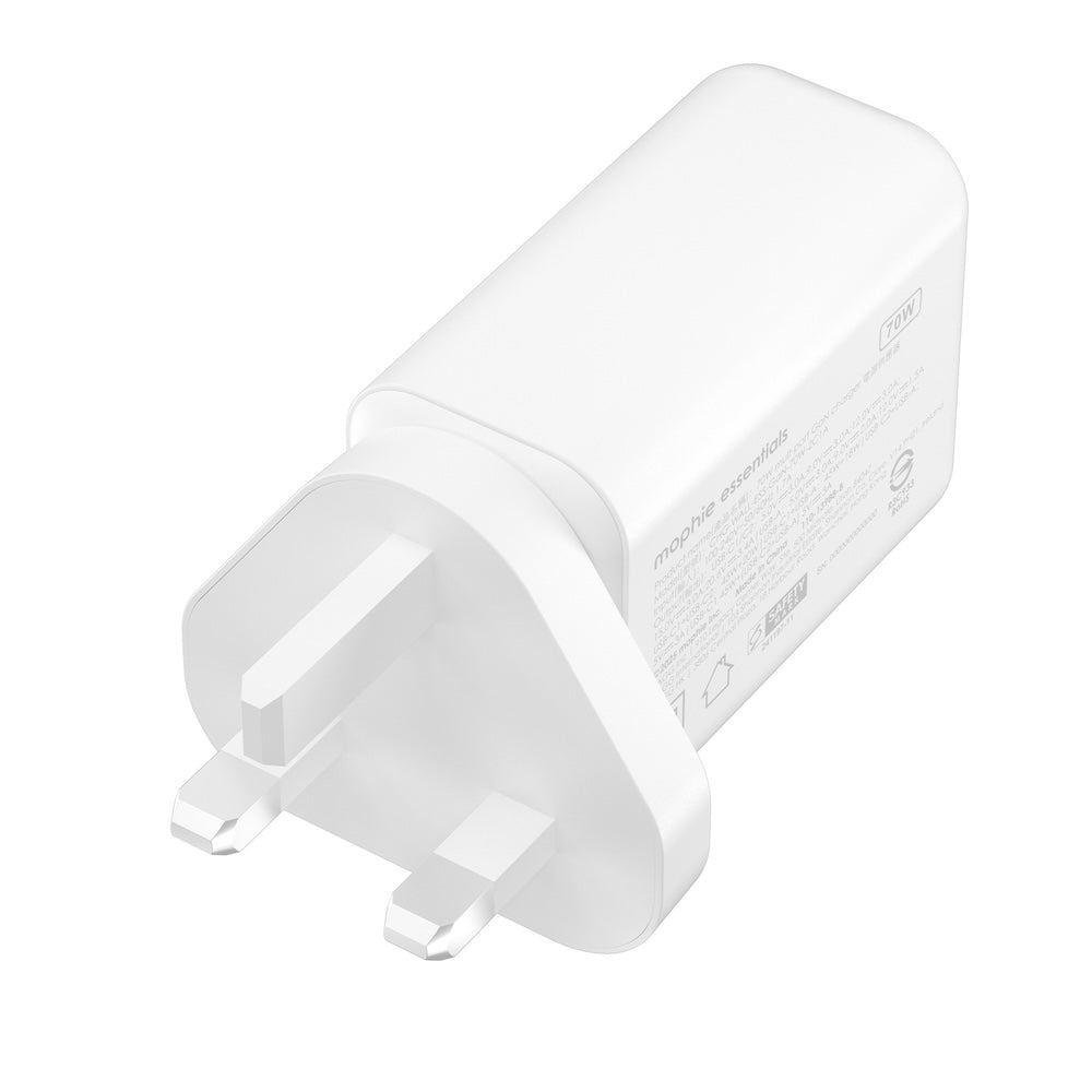 Mophie Essentials 70W GaN Wall Charger 3 with Travel Plugs - White
