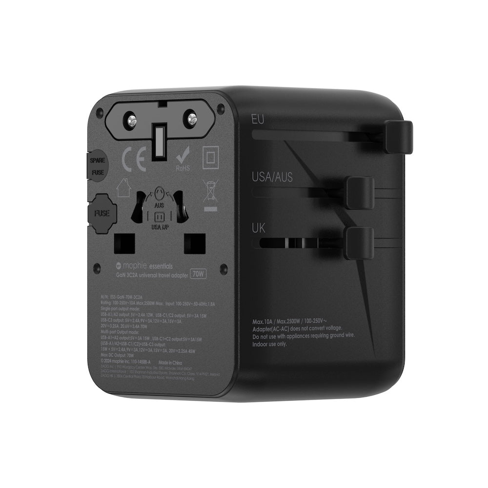 Mophie Essentials 70W GaN 5 Ports + AC Travel Adapter - Black