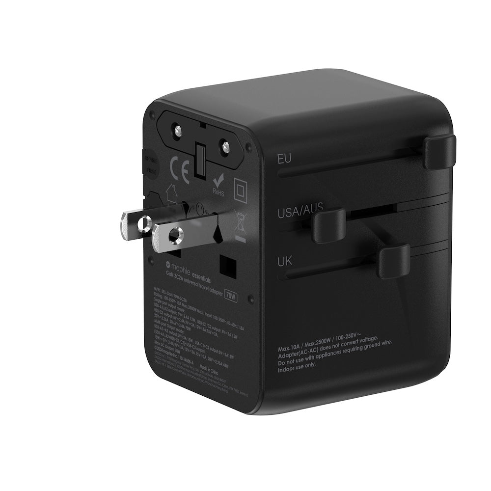 Mophie Essentials 70W GaN 5 Ports + AC Travel Adapter - Black