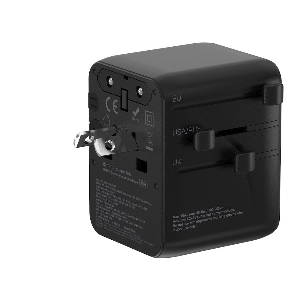 Mophie Essentials 70W GaN 5 Ports + AC Travel Adapter - Black