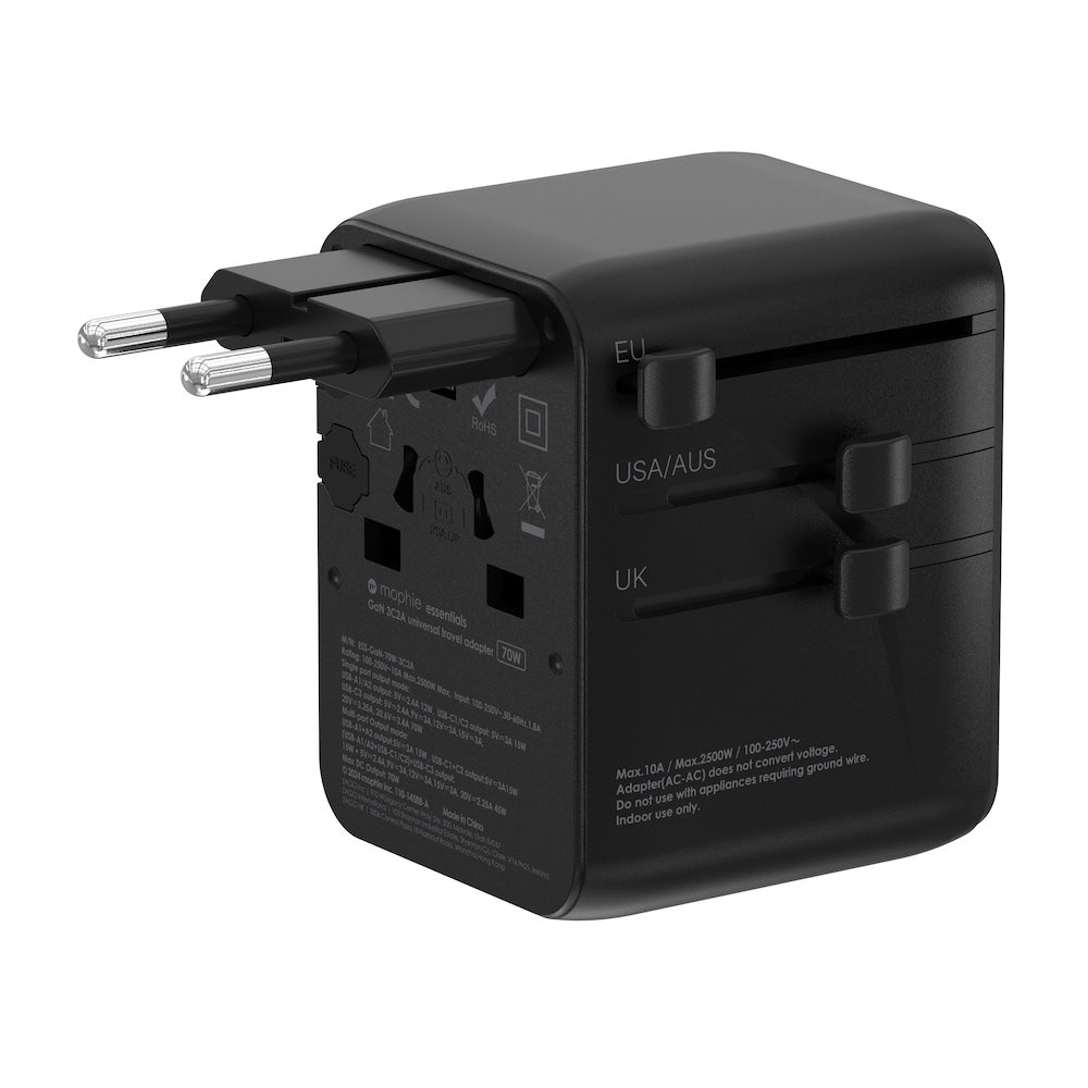 Mophie Essentials 70W GaN 5 Ports + AC Travel Adapter - Black