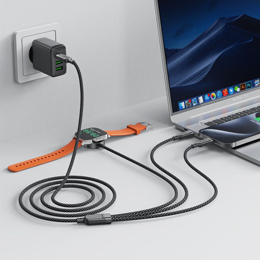 Acefast C6-11 USB-C 3-in-1 100W Intelligent Balance Charging Data Cable - Black