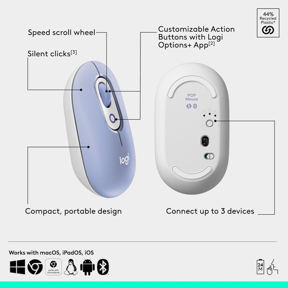 Logitech POP Mouse with Emoji - Lilac