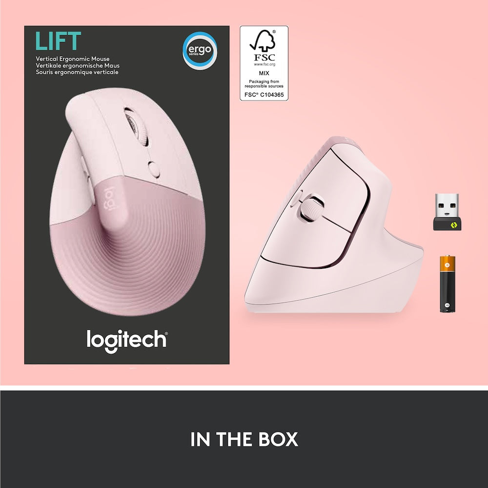 Logitech Lift Vertical Ergonomic Mouse - Rose