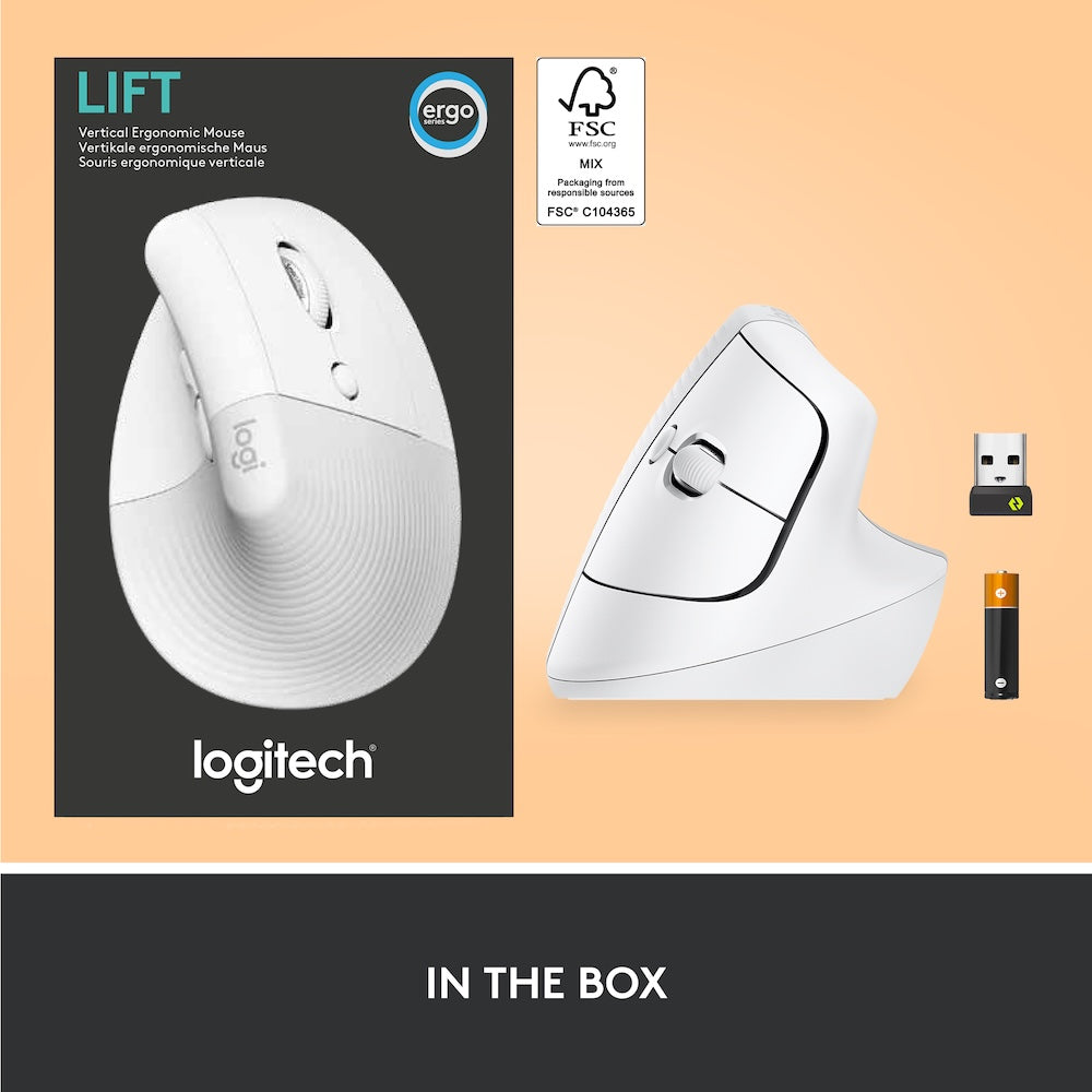 Logitech Lift Vertical Ergonomic Mouse - White