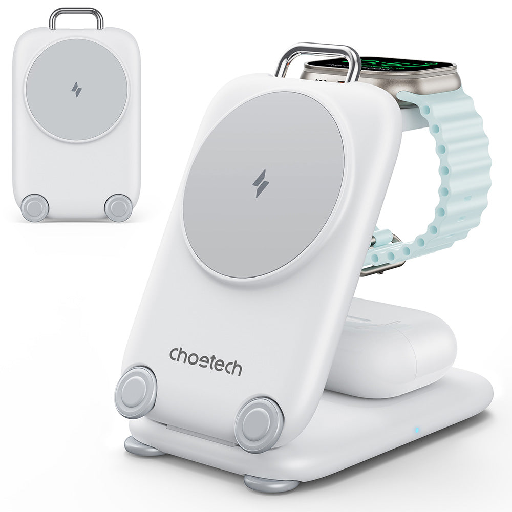 Choetech 3-in-1 Foldable and Portable Magnetic Wireless Charger - White