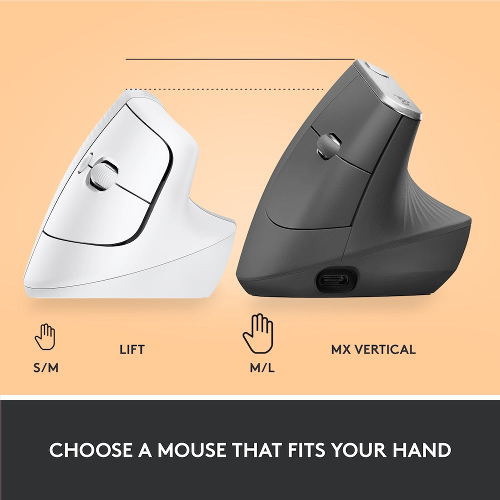 Logitech Lift Vertical Ergonomic Mouse - White