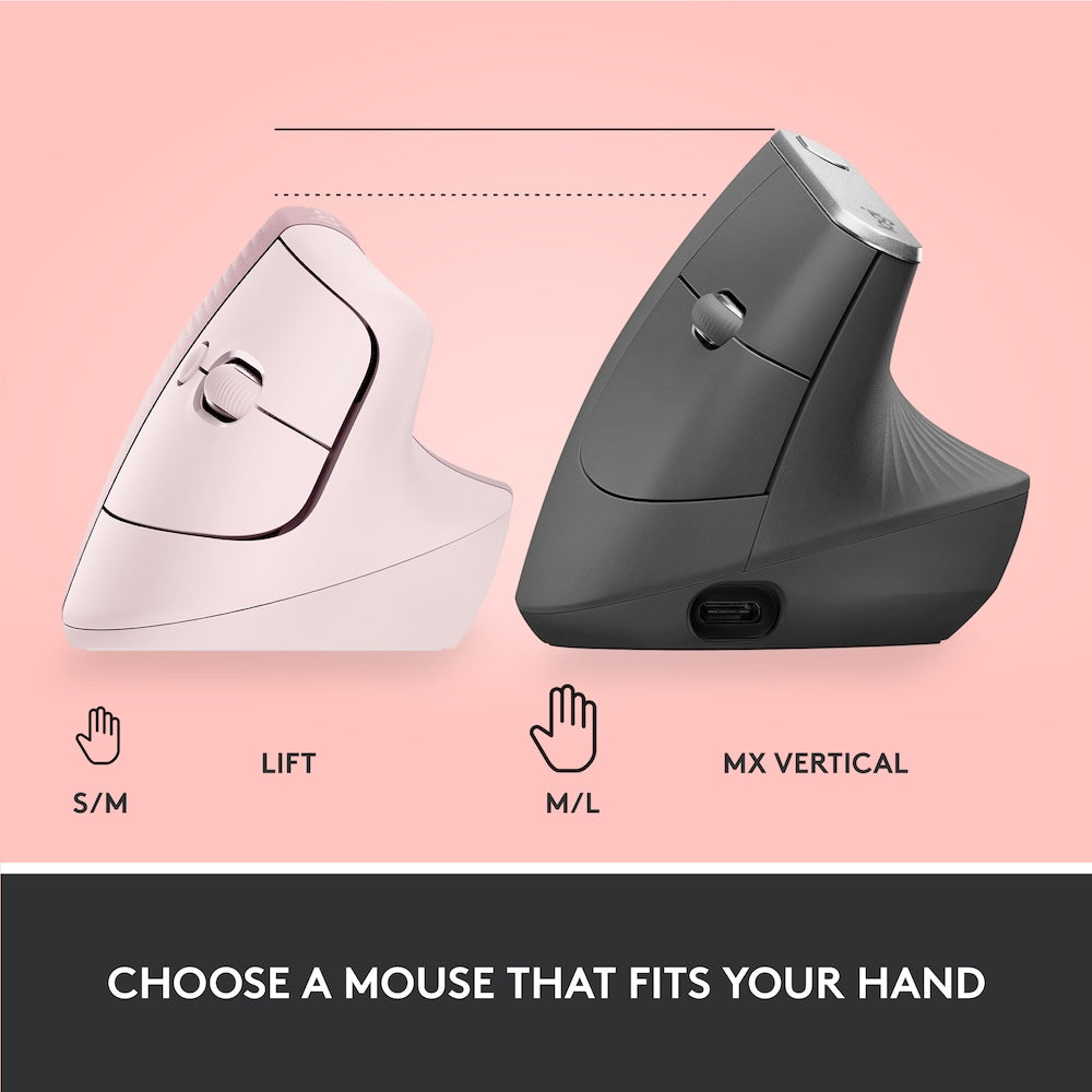 Logitech Lift Vertical Ergonomic Mouse - Rose