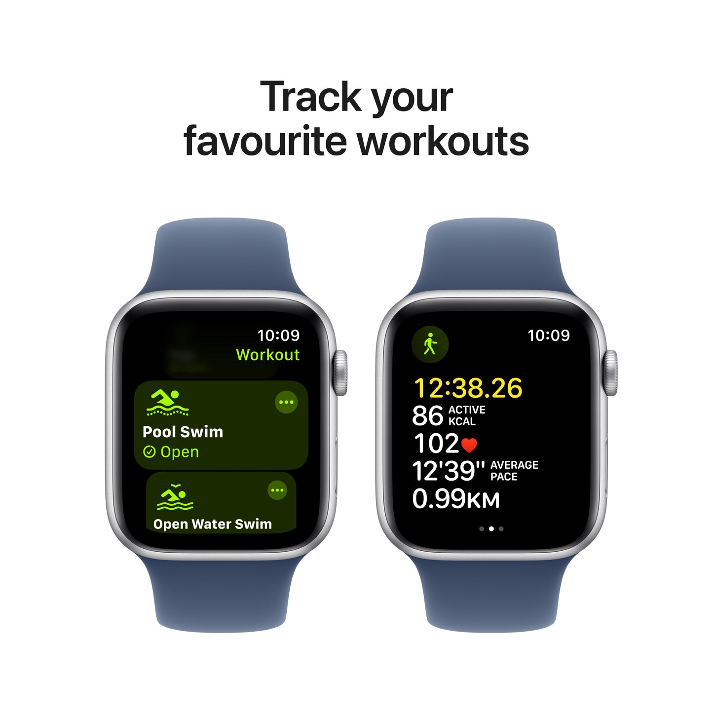 Apple Watch SE GPS 44mm Silver Aluminium Case with Denim Sport Band - S/M