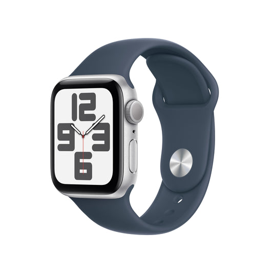 Apple Watch SE (2023) GPS 40mm Silver Alum Case w/ Storm Blue Sport Band - S/M