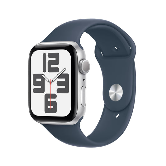 Apple Watch SE (2023) GPS 44mm Silver Alum Case w/ Storm Blue Sport Band - S/M