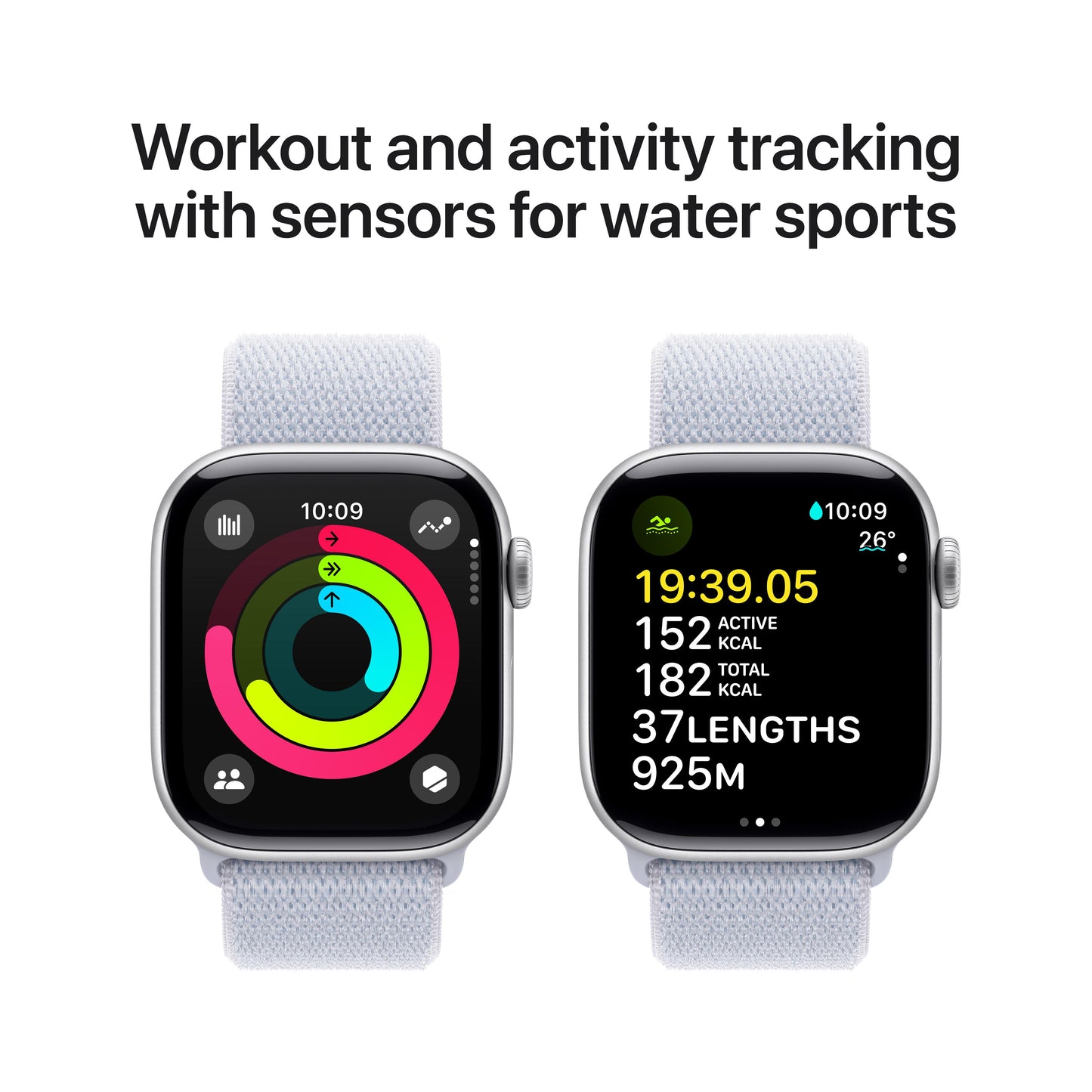 Apple Watch Series 10 GPS + Cellular 42mm Silver Aluminium Case with Blue Cloud Sport Loop