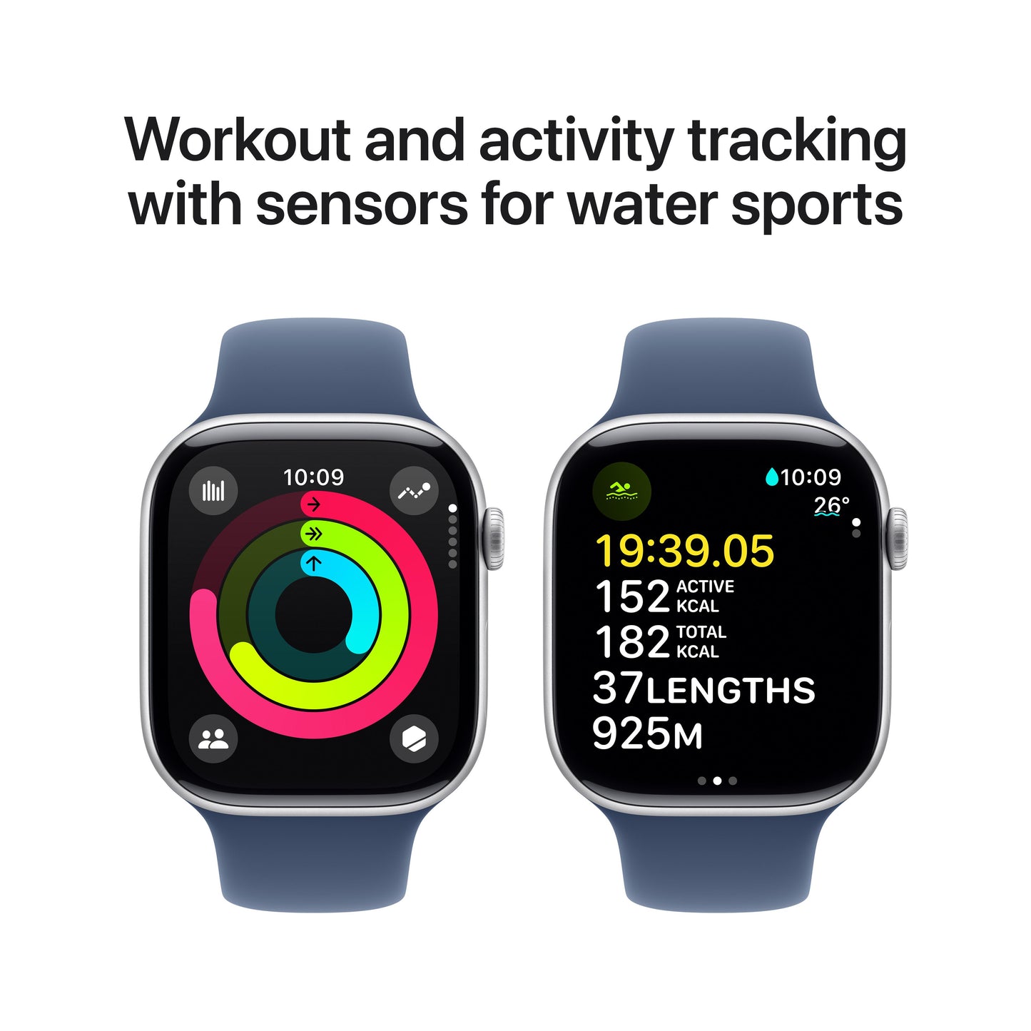 Apple Watch Series 10 GPS 46mm Silver Aluminium Case with Denim Sport Band - M/L