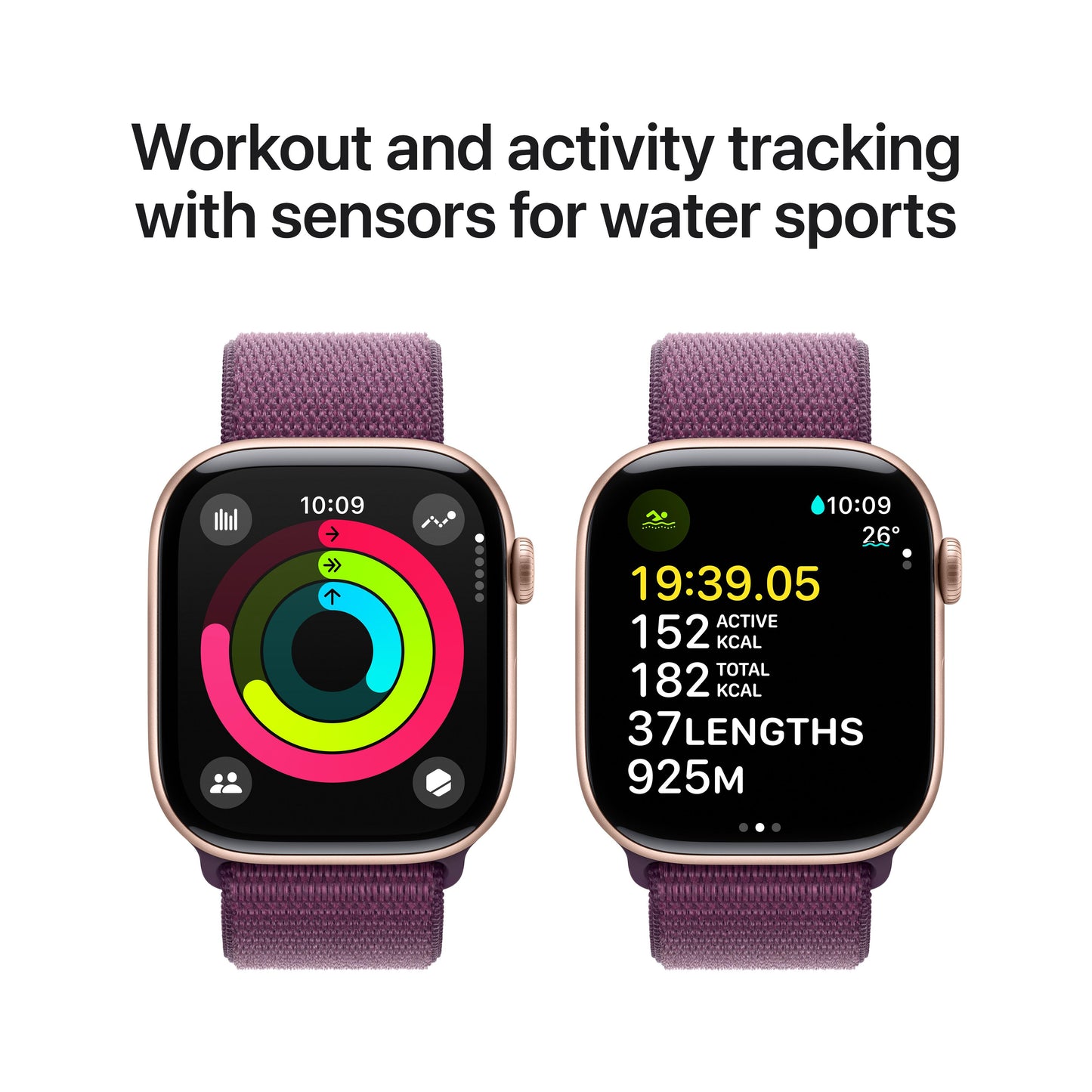Apple Watch Series 10 GPS + Cellular 46mm Rose Gold Aluminium Case with Plum Sport Loop