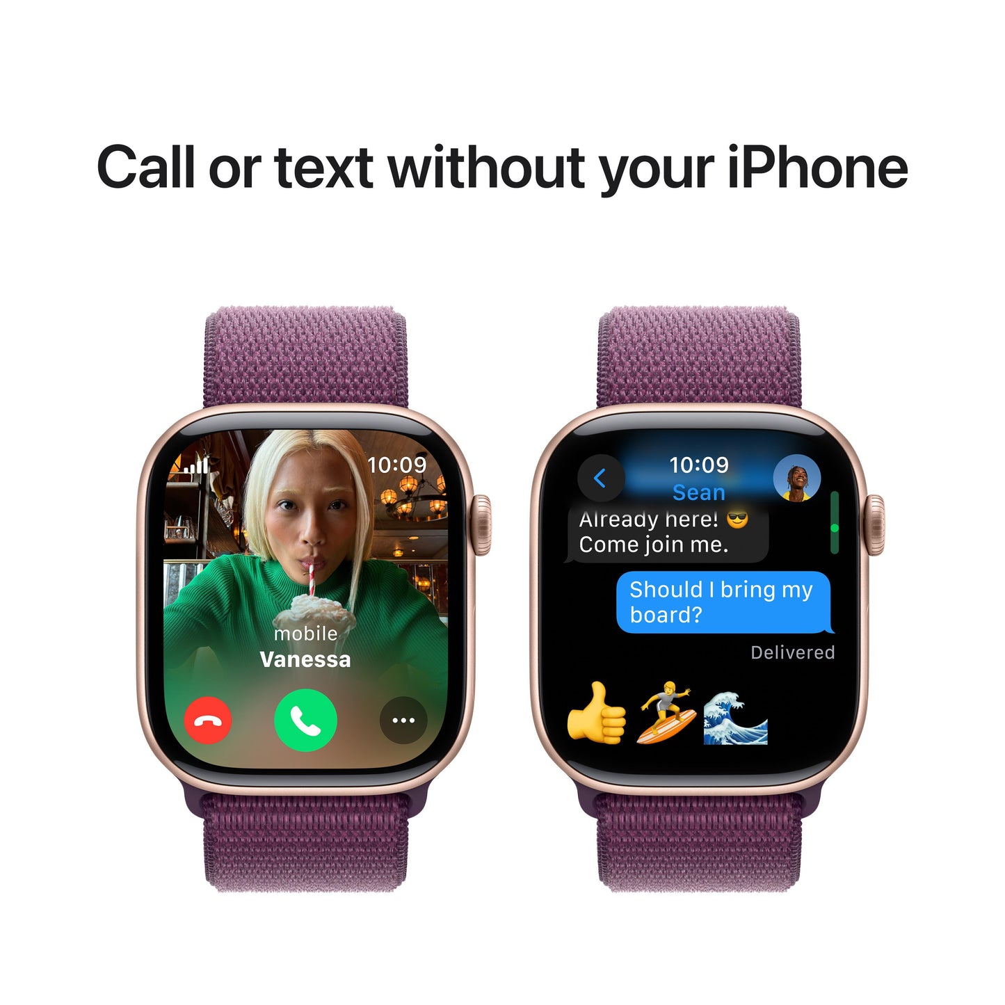 Apple Watch Series 10 GPS + Cellular 46mm Rose Gold Aluminium Case with Plum Sport Loop