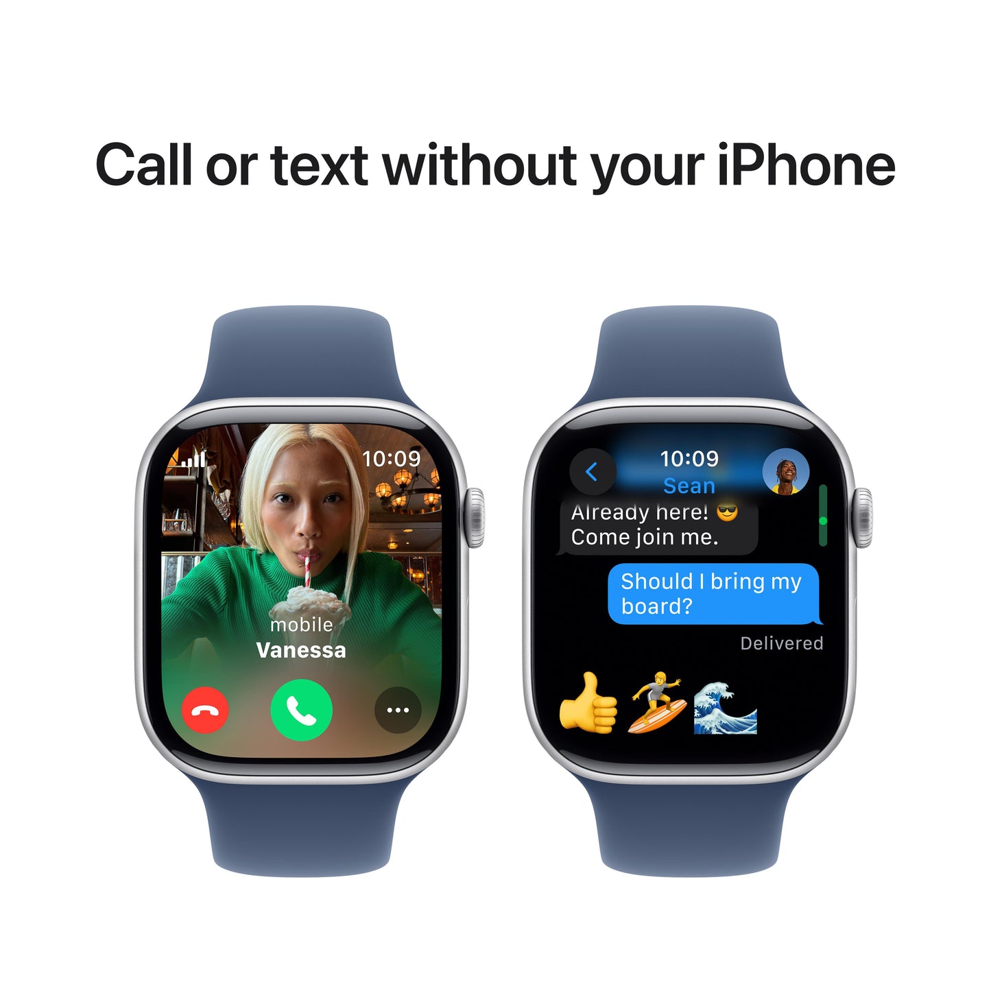 Apple Watch Series 10 GPS + Cellular 46mm Silver Aluminium Case with Denim Sport Band - S/M