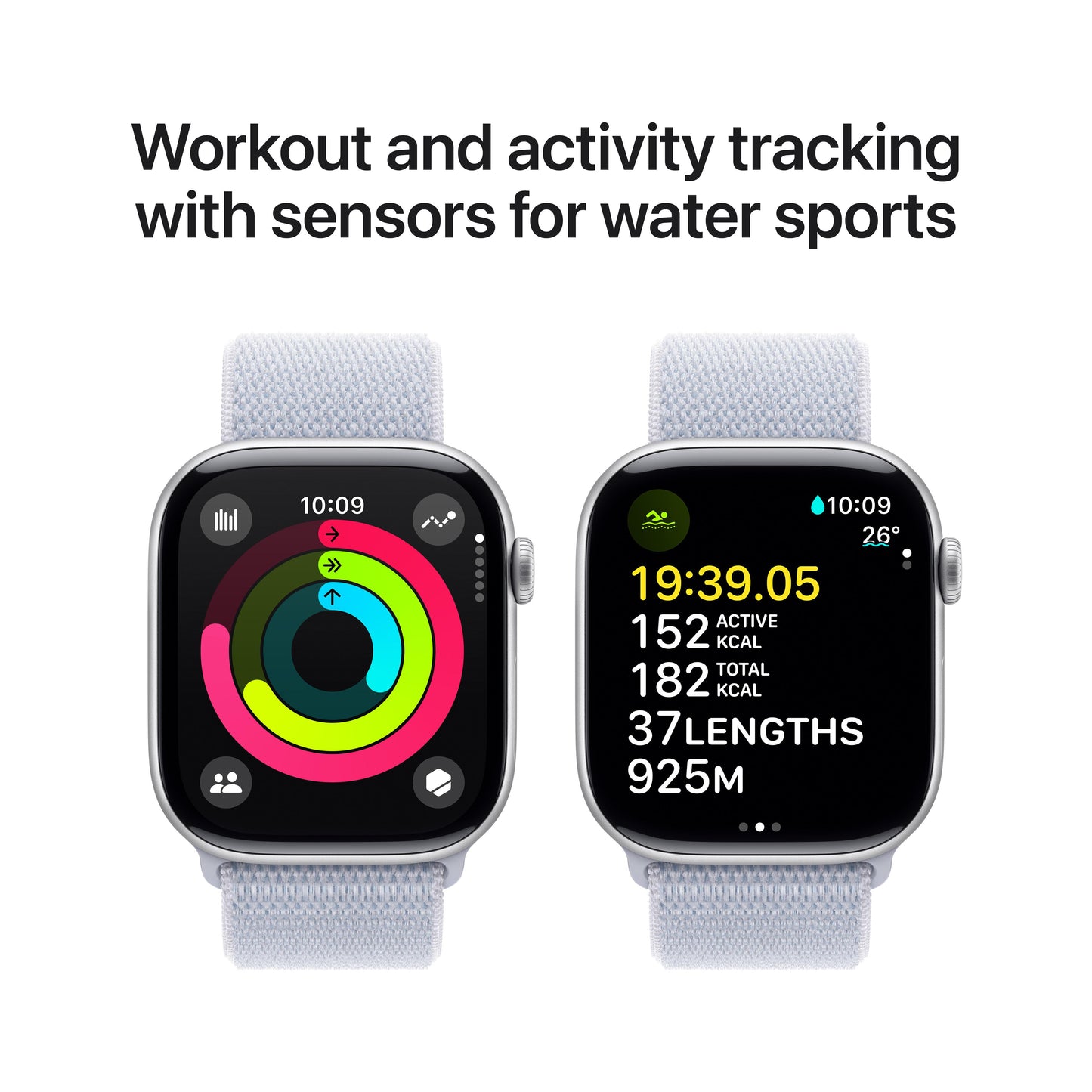 Apple Watch Series 10 GPS + Cellular 46mm Silver Aluminium Case with Blue Cloud Sport Loop