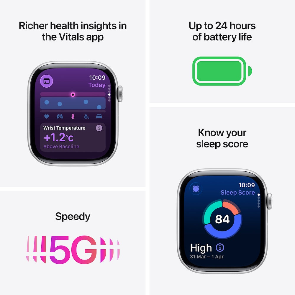 Apple Watch Series 11 GPS + Cellular 42mm Natural Titanium Case with Stone Grey Sport Band - S/M