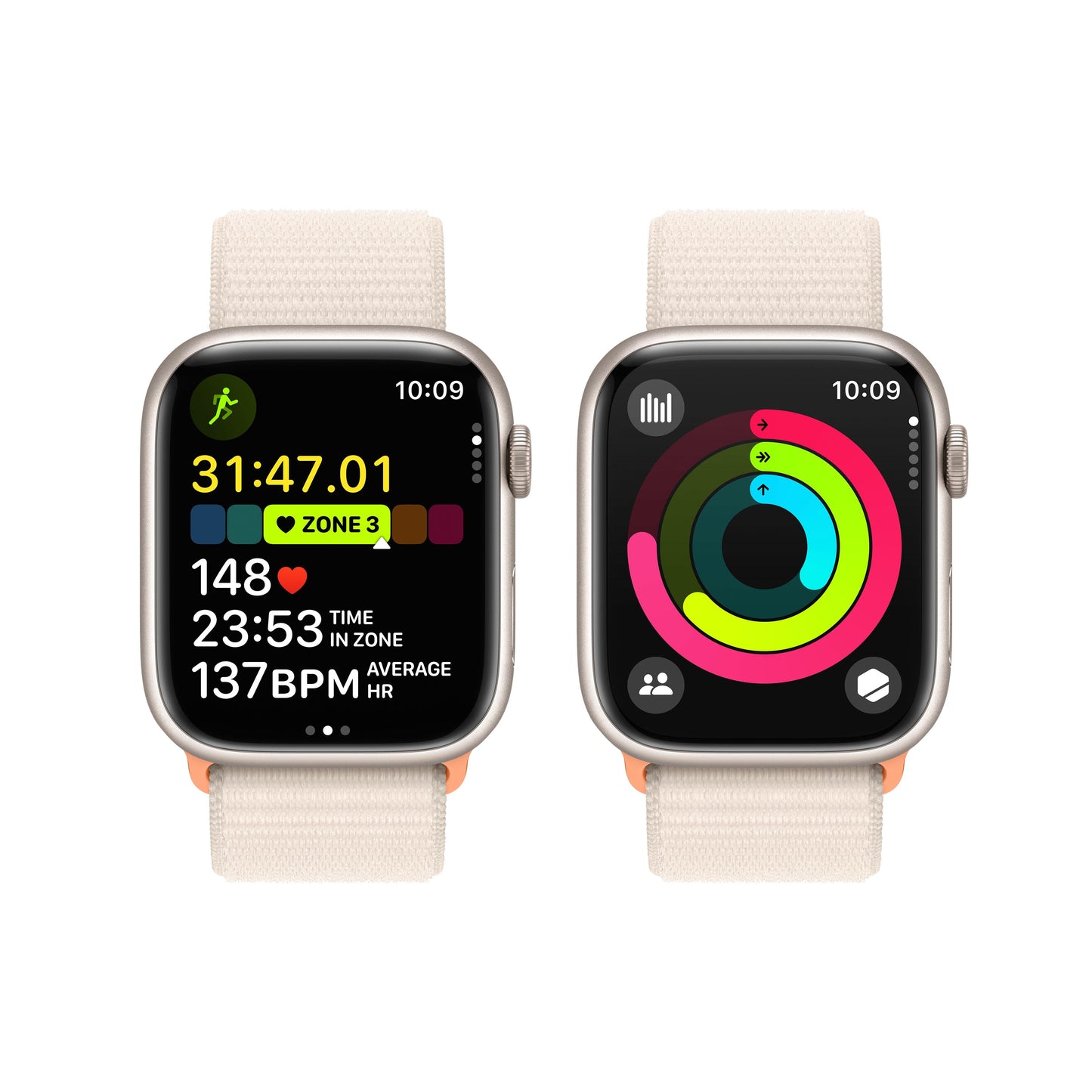 Apple Watch Series 9 GPS 45mm Starlight Alum Case w/ Starlight Sport Loop