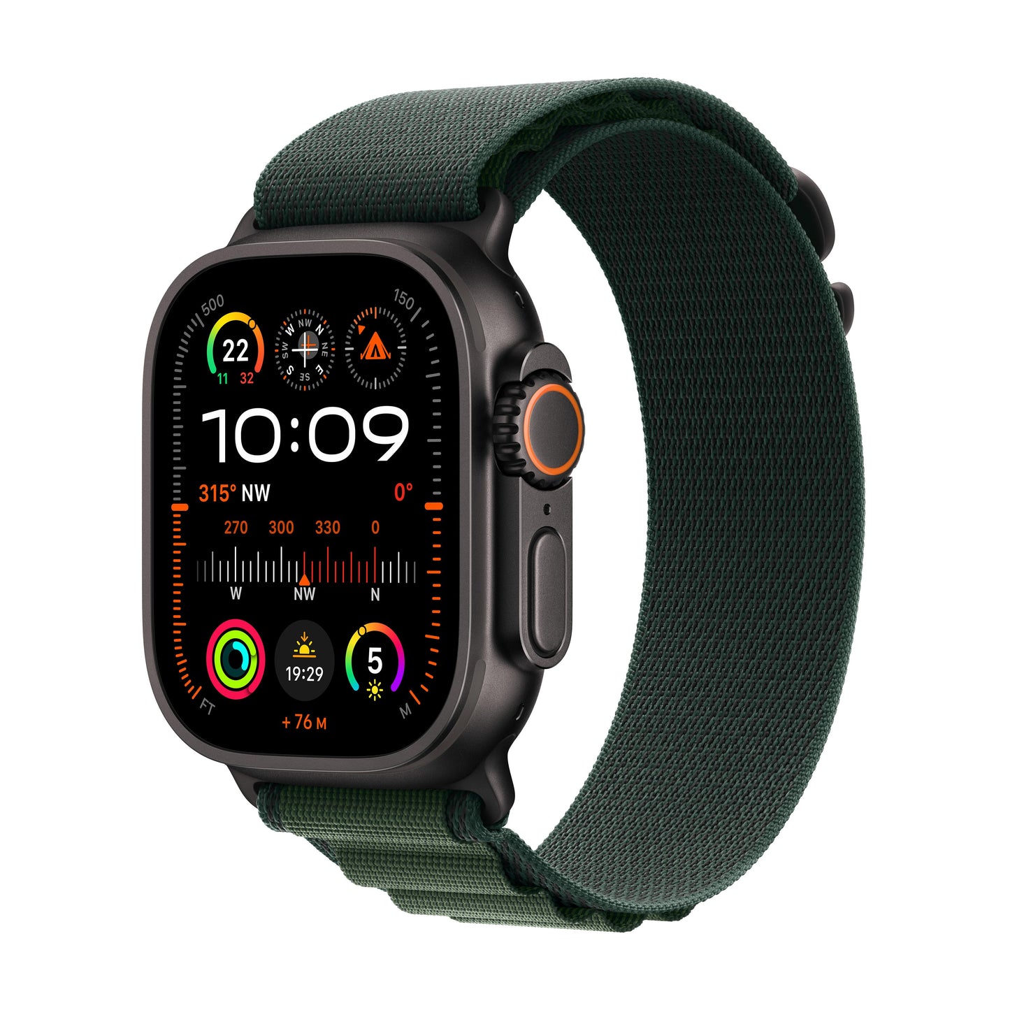 Apple Watch Ultra 2 GPS + Cellular 49mm Black Titanium Case with Dark Green Alpine Loop - S