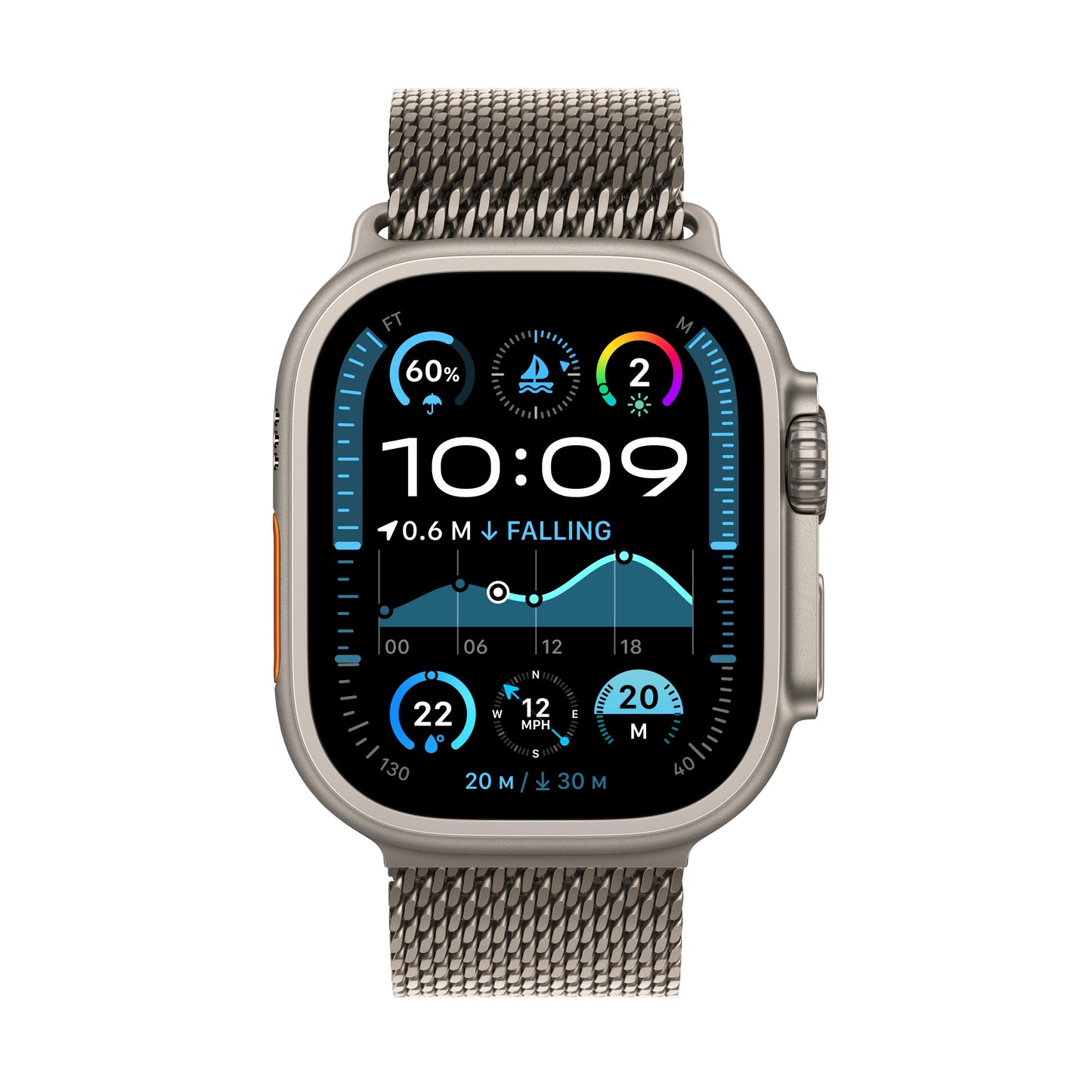 Apple Watch Ultra 2 GPS + Cellular 49mm Natural Titanium Case with Natural Titanium Milanese Loop - Large