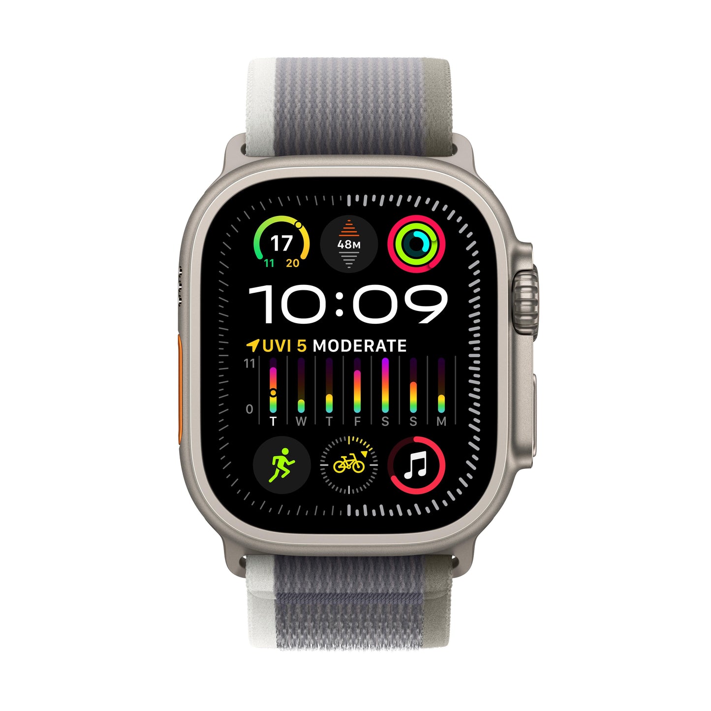 Apple Watch Ultra 2 GPS + Cellular 49mm Titanium Case w/ Green/Grey Trail Loop - M/L