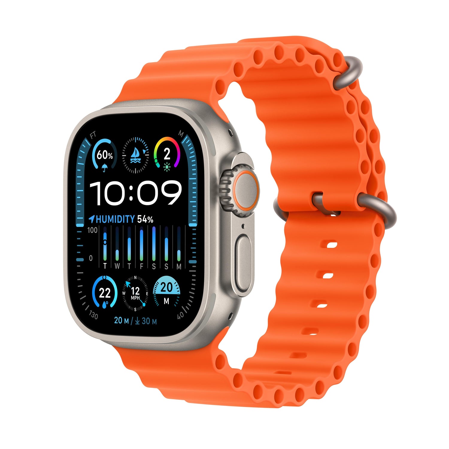 Apple Watch Ultra 2 GPS + Cellular 49mm Titanium Case w/ Orange Ocean Band