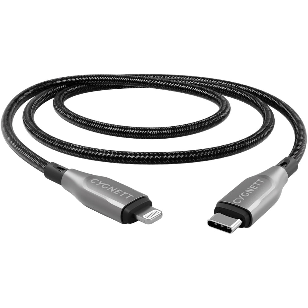 Cygnett Armoured Lightning To USB-C Cable - Black 2m