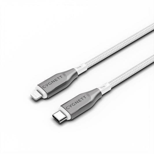 Cygnett Armoured Lightning To USB-C Cable - White 2m